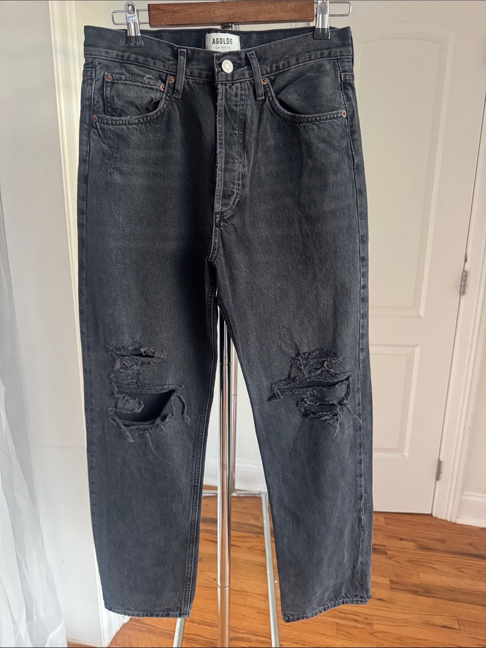 Agolde 90's Jean Washed Black Distressed Straight Jeans 27